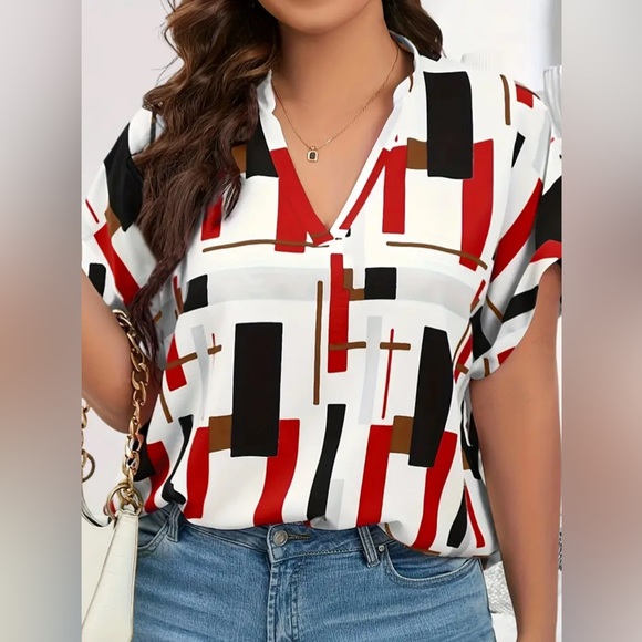 Tops - ‼️‼️Clearance-Plus Size Allover Print Button Front Blouse